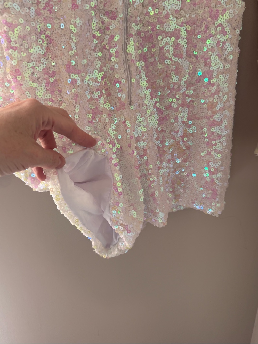 Spirit Halloween Iridescent White Sequin Romper Costume Long Sleeve S - Picture 2 of 4